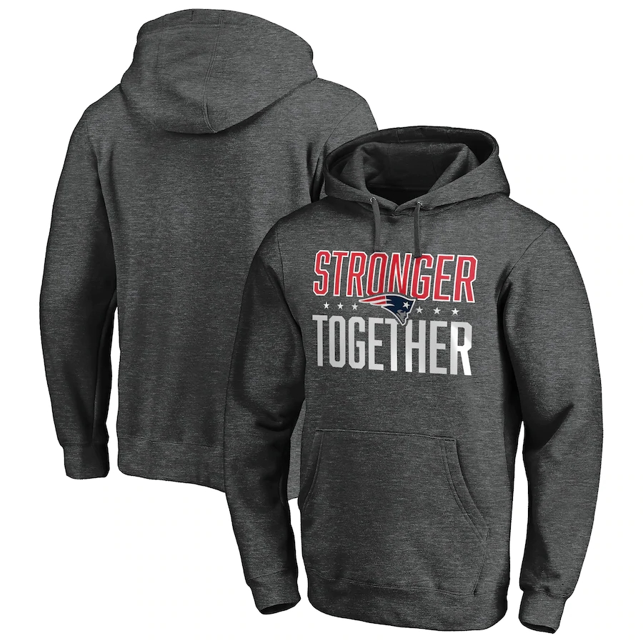 Men's New England Patriots Heather Charcoal Stronger Together Pullover Hoodie